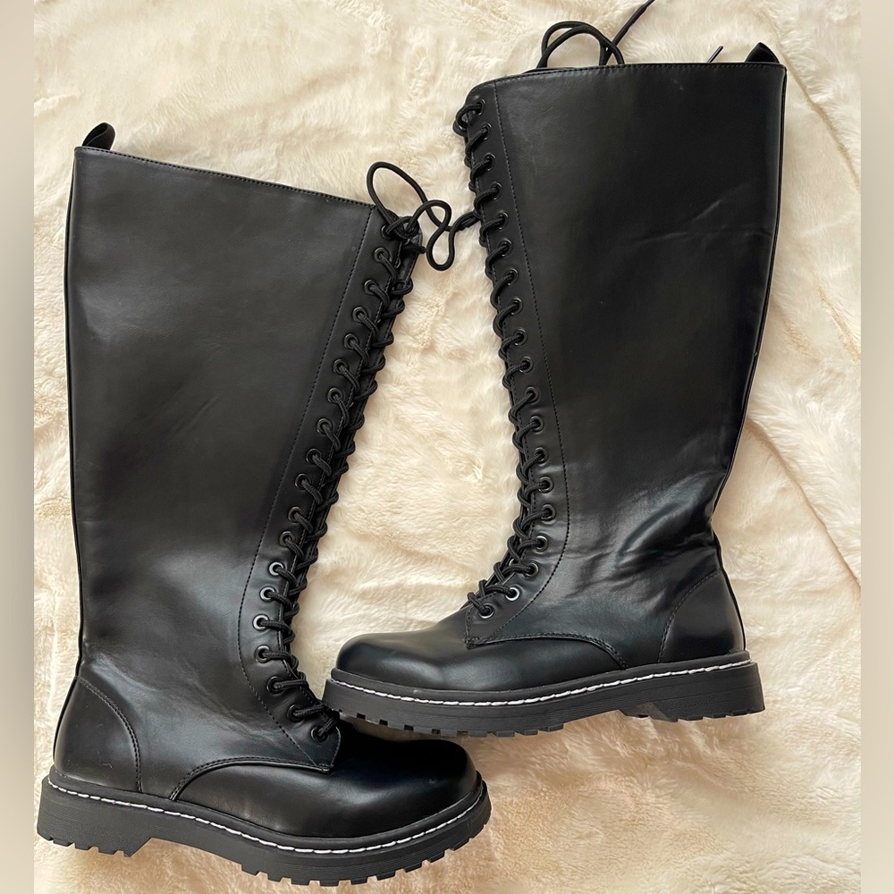 Wide calf combat boots